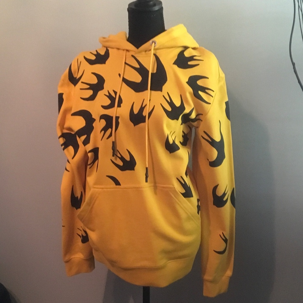 McQ by Alexander McQueen Yellow Hoodie with Black Bird Design